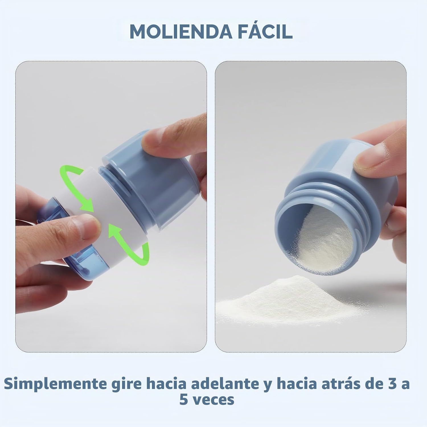 Detalle 2 de KQDRAVINE Triturador de Pastillas 3-en-1 (Azul) – Cortar, Triturar y Almacenar en un solo dispositivo