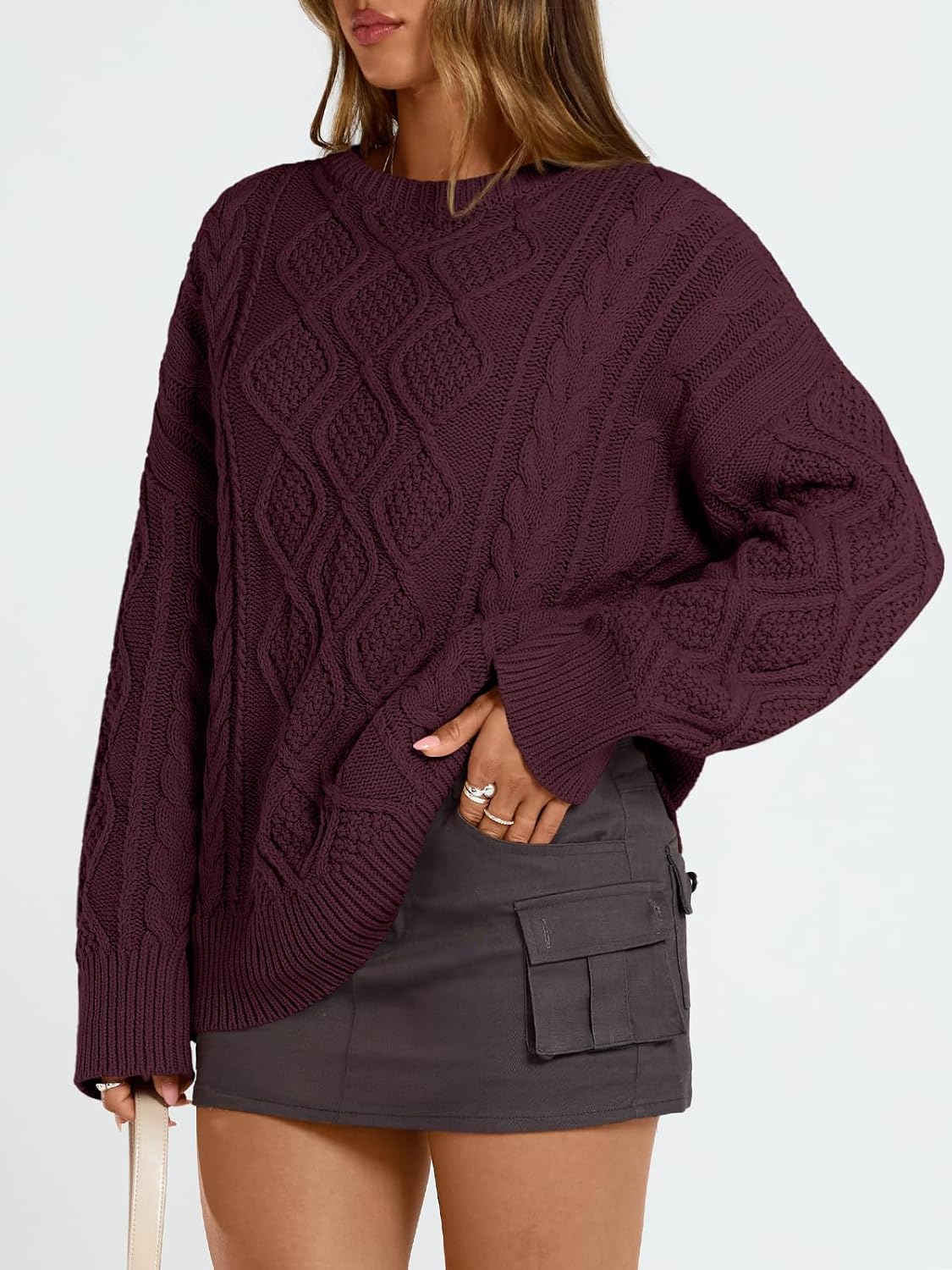 Detalle de Trendy Queen TRDOSSE1008 Oversized Cable-Knit Sweater, Cotton-Acrylic Blend