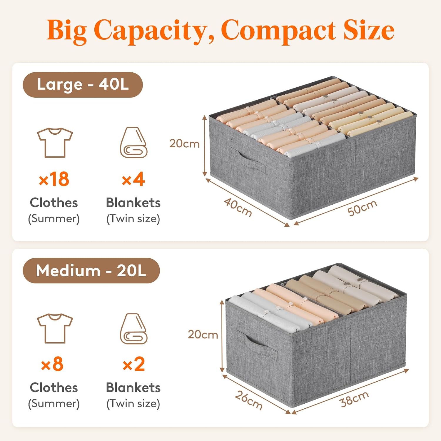 Detalle de Lifewit LH24233.01FG.V1.M01 Wardrobe Organiser Boxes, Set of 4, Foldable