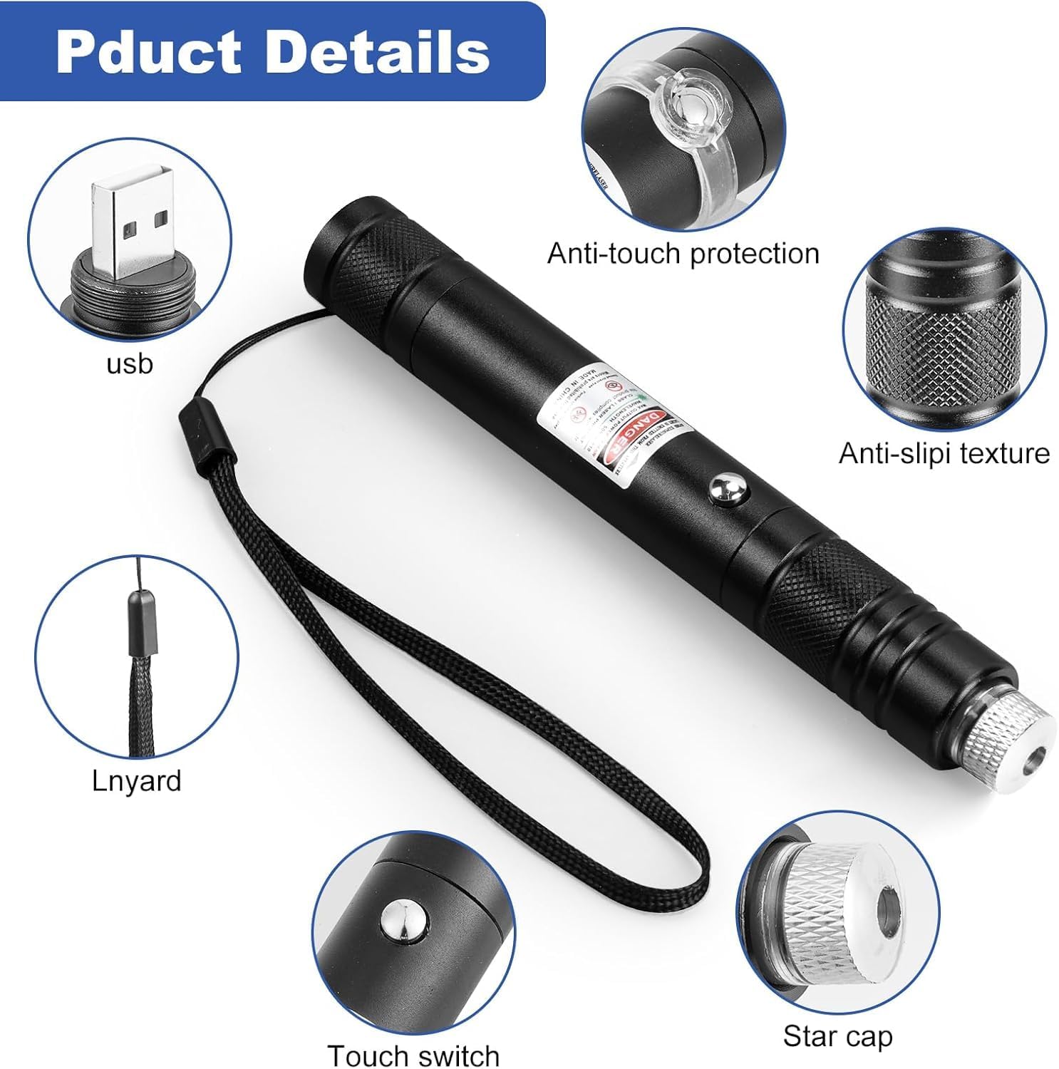 Thumbnail 5 de Damflew 9343 Green Laser Pointer, USB-A Charging, Starry-Sky Cap