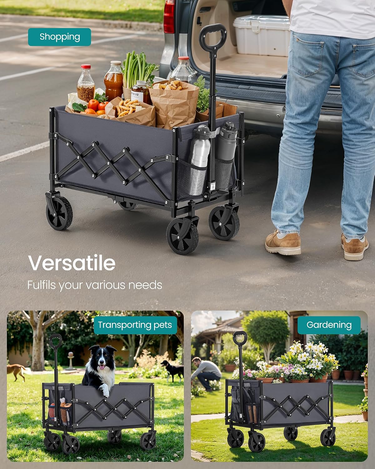 Thumbnail 4 de SONGMICS GFW909G01 Sandy Collection Folding Trolley, 90 L, Steel Frame