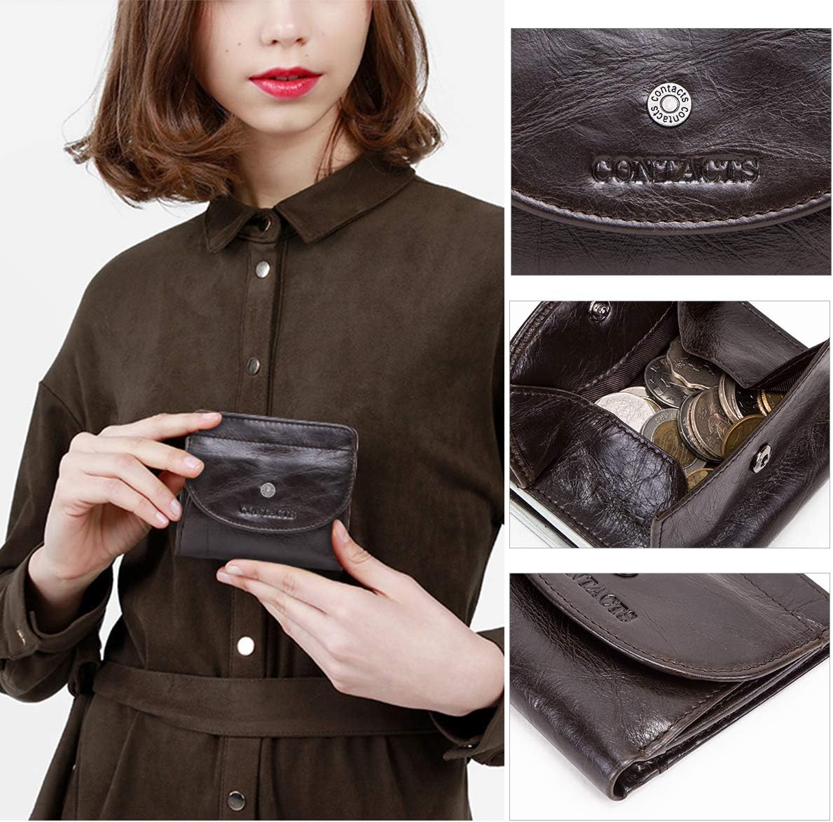 Thumbnail 5 de Contacts Ladies Real Leather Purse – Compact 8-Card Bi-Fold Wallet, Coffee