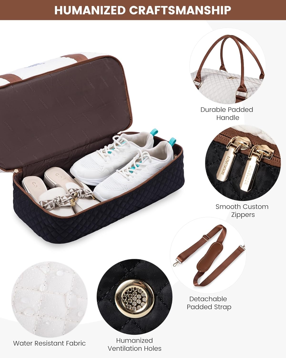 Detalle de LOVEVOOK Travel Bag for Women: Large Carry-On Duffel with Shoe Compartment and Wash Bag