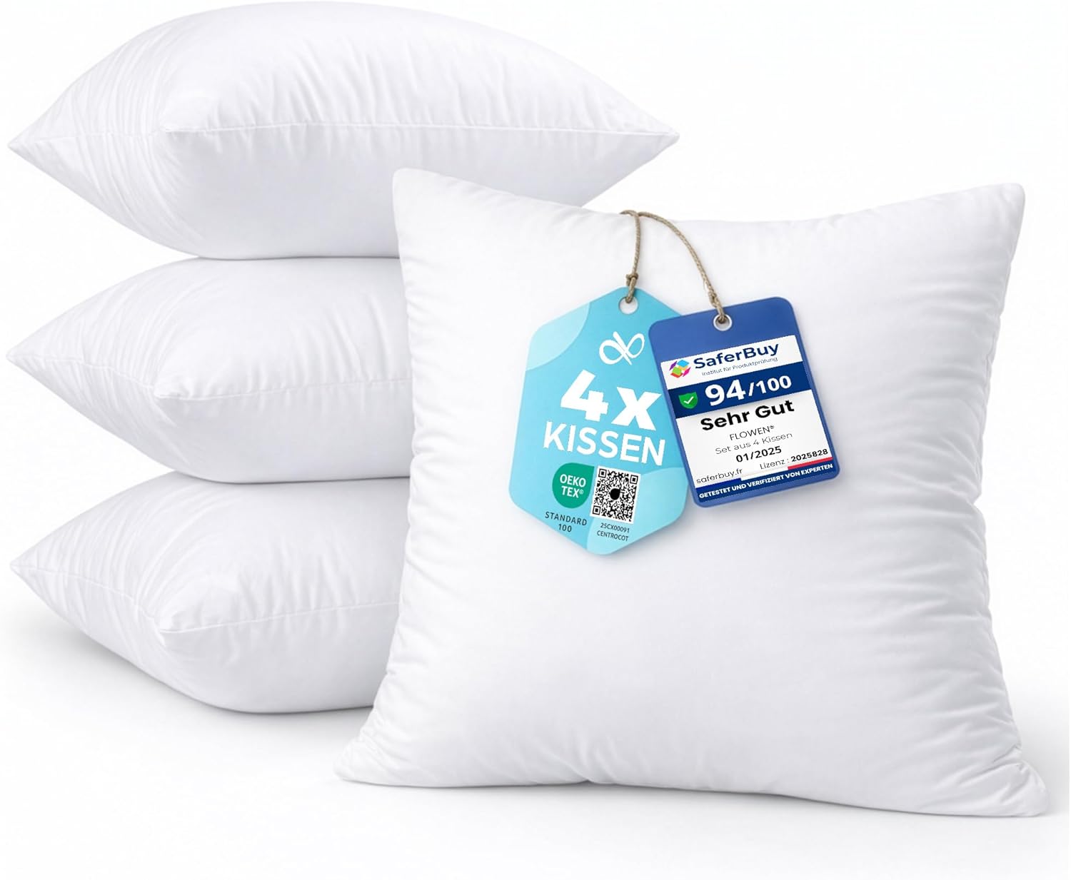 Detalle de Flowen Kissen 50x50 – 4er Set (Kopfkissen) aus Mikrofaser, hypoallergen und maschinenwaschbar