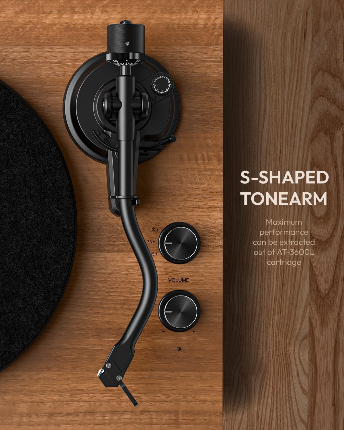 Detalle de QLEARSOUL SoulBox S1 Vinyl Record Player with Stereo Speakers (Walnut)