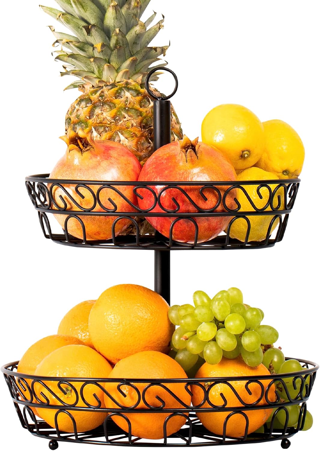 Detalle de Chefarone CHEF000025 – dwupoziomowy metalowy kosz na owoce, czarny, 25 i 30 cm