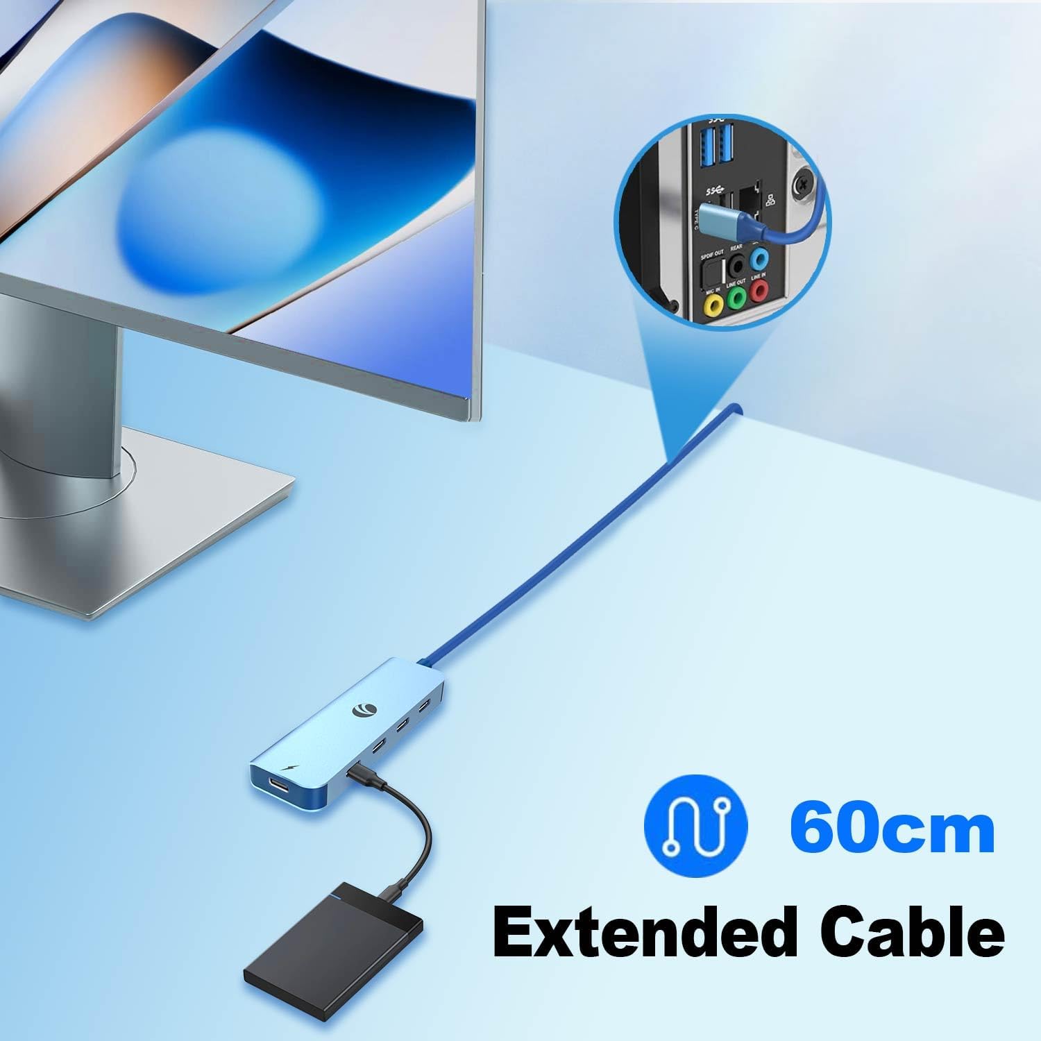 Detalle de VCOM USB-C Hub mit 4 Datenanschlüssen – 10 Gbps, 100W PD, kompakter Multiport-Adapter