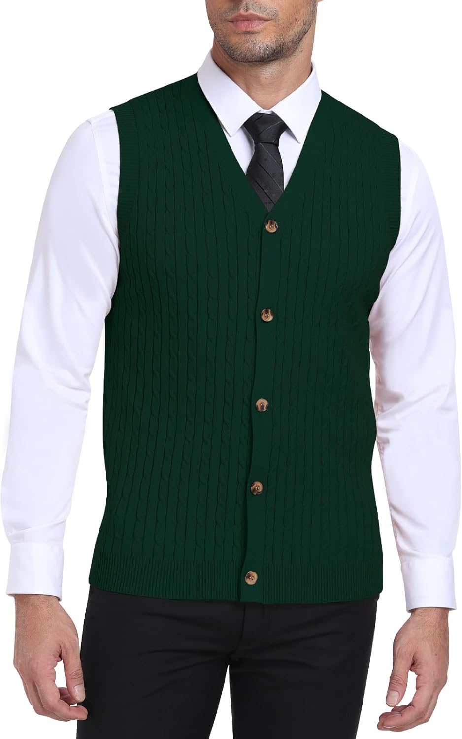 Thumbnail 5 de PCEAIIH Men’s V-Neck Cable Knit Gilet Sweater Vest with Button Front