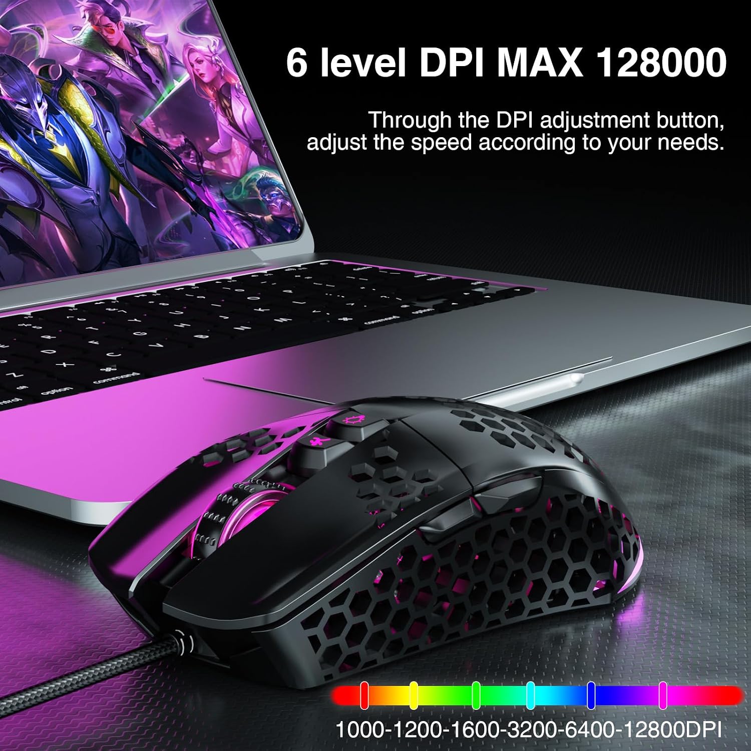 Detalle de SOLAKAKA SM900 Wired Gaming Mouse, 12800 DPI, RGB, Honeycomb Shell