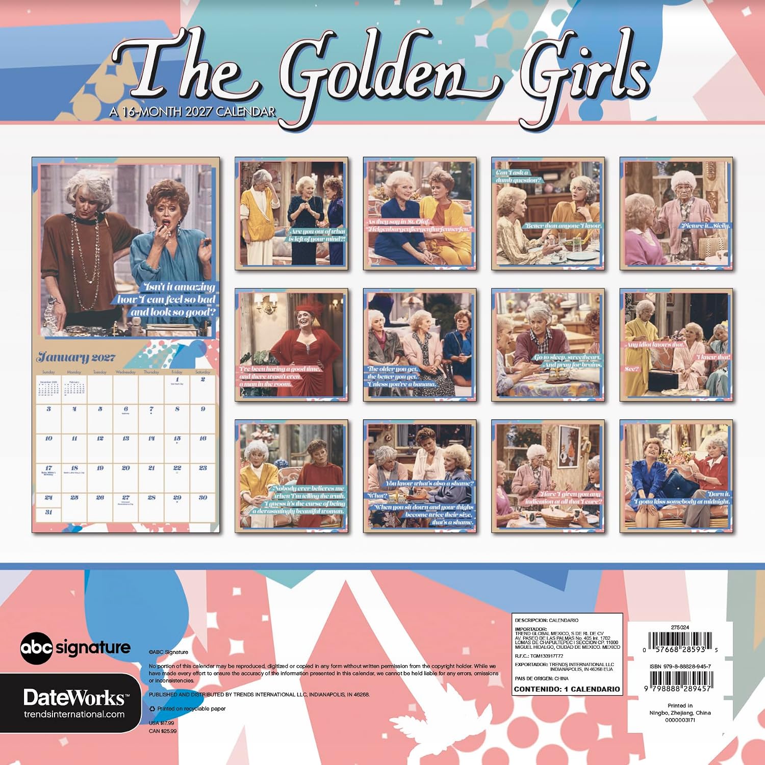 Detalle 2 de 2027 Golden Girls Wall Calendar, 16-Month Layout, 12" x 12