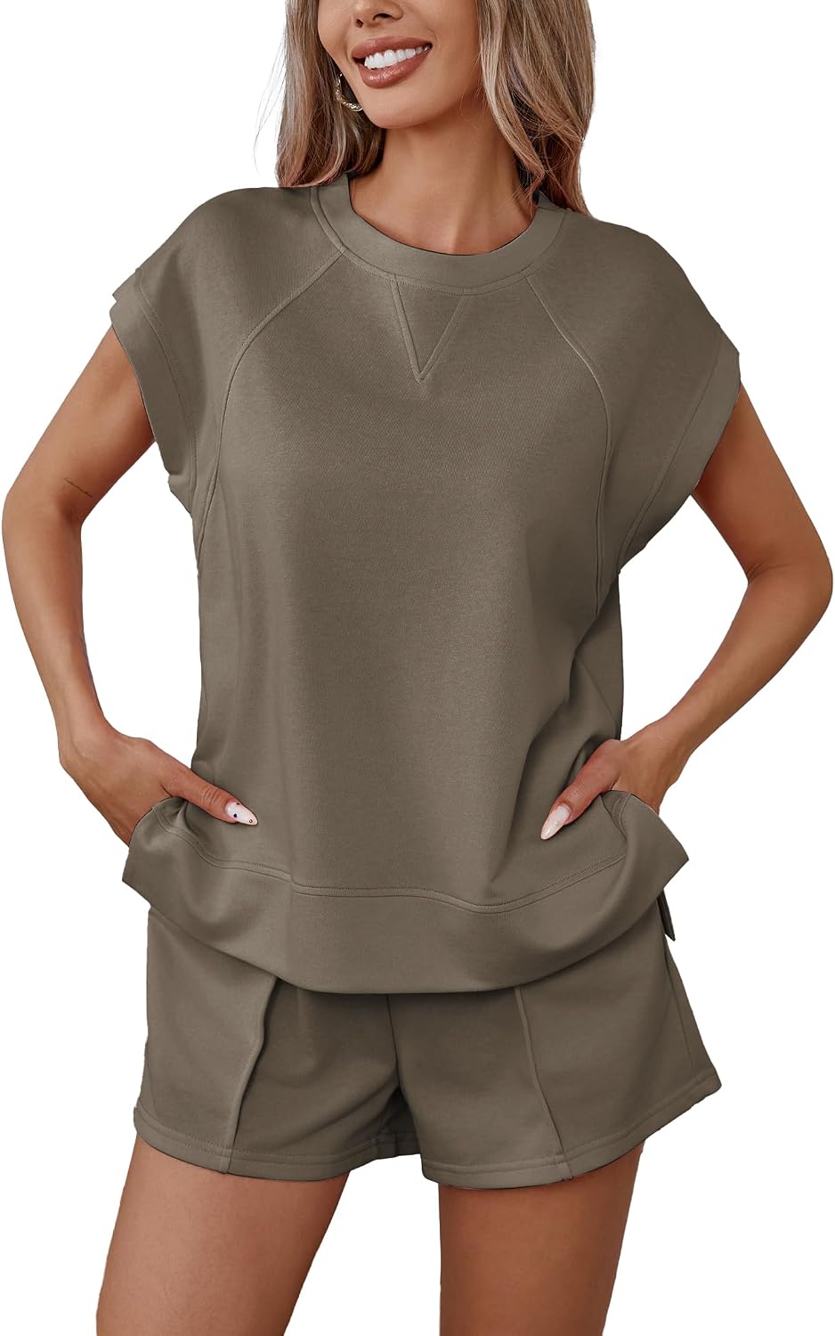 Detalle de Famulily Crew Neck Womens Tracksuit Set with Short Sleeve Summer Shorts
