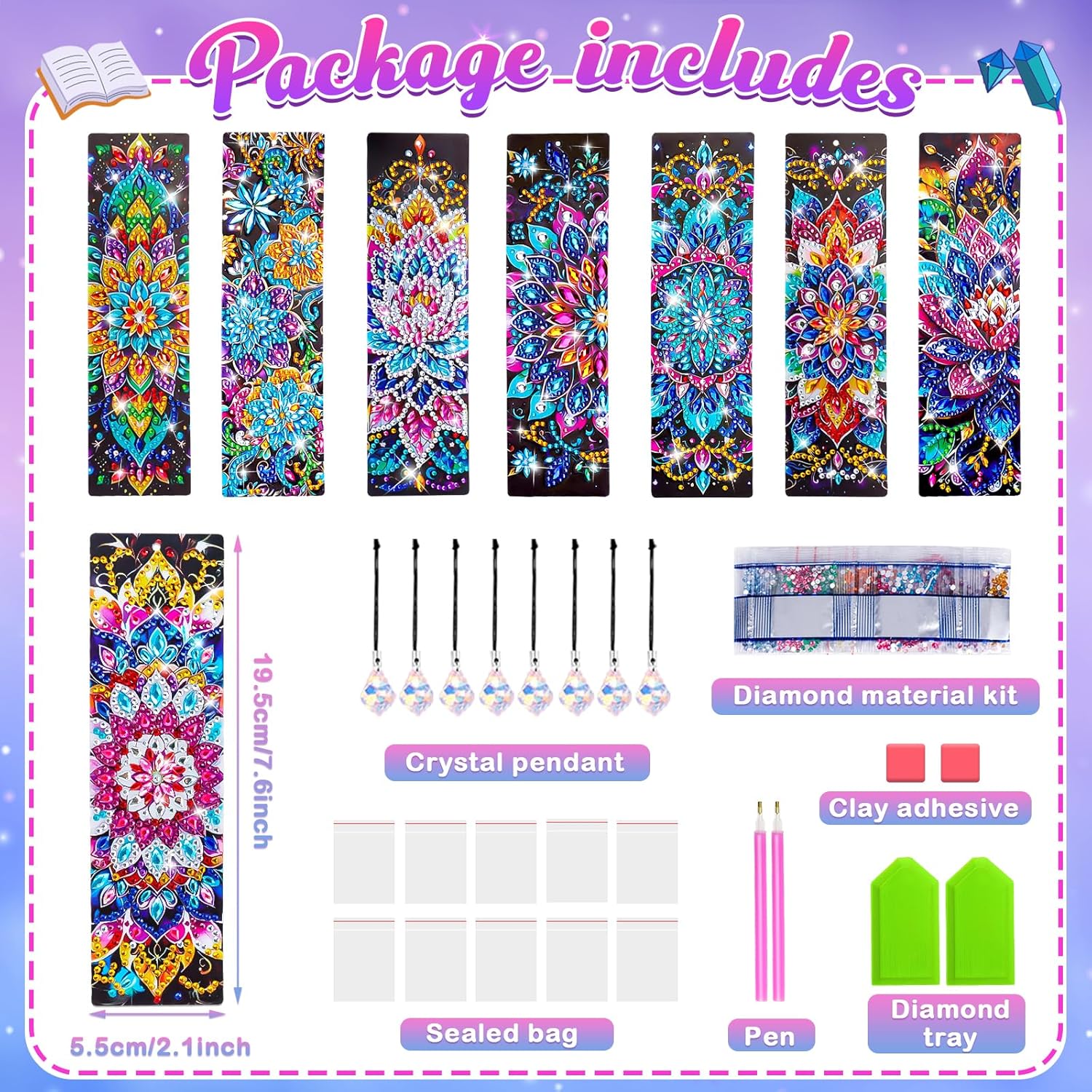 Thumbnail 6 de Diamond Art Bookmark Kit 8pcs for Kids age 6