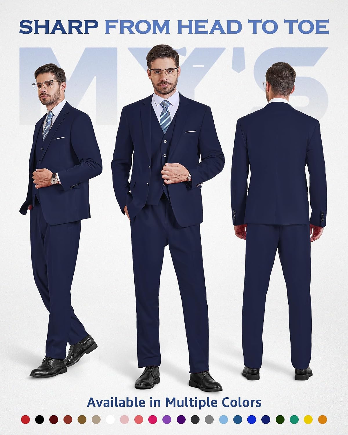 Detalle 2 de MY'S 3-Piece Slim Fit Suit Set with Tie for Men 👔