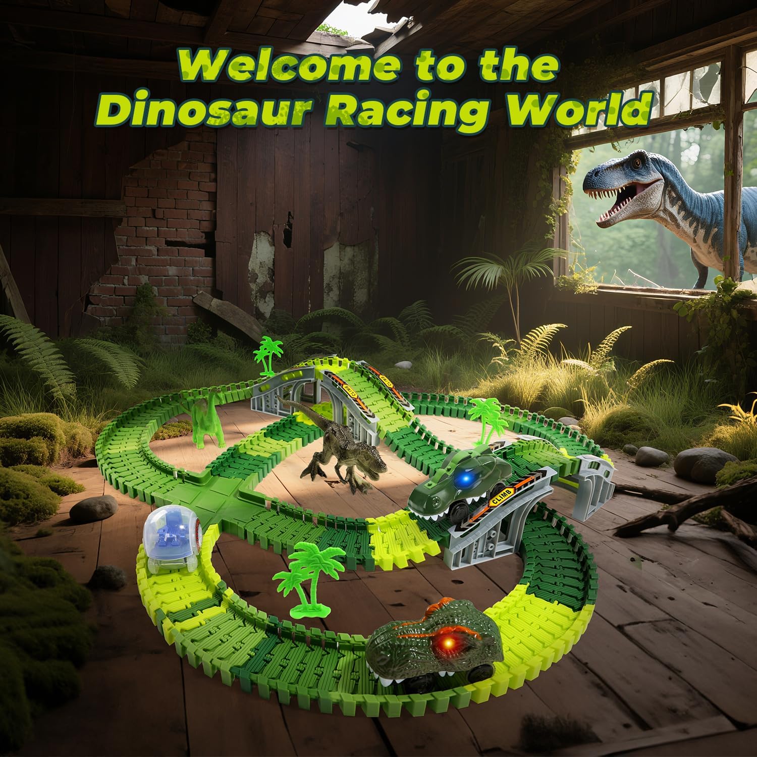 Thumbnail 6 de EagleStone Dinosaur Race Track Toy Set (210 pieces) — Light-Up Dino Cars & Figures