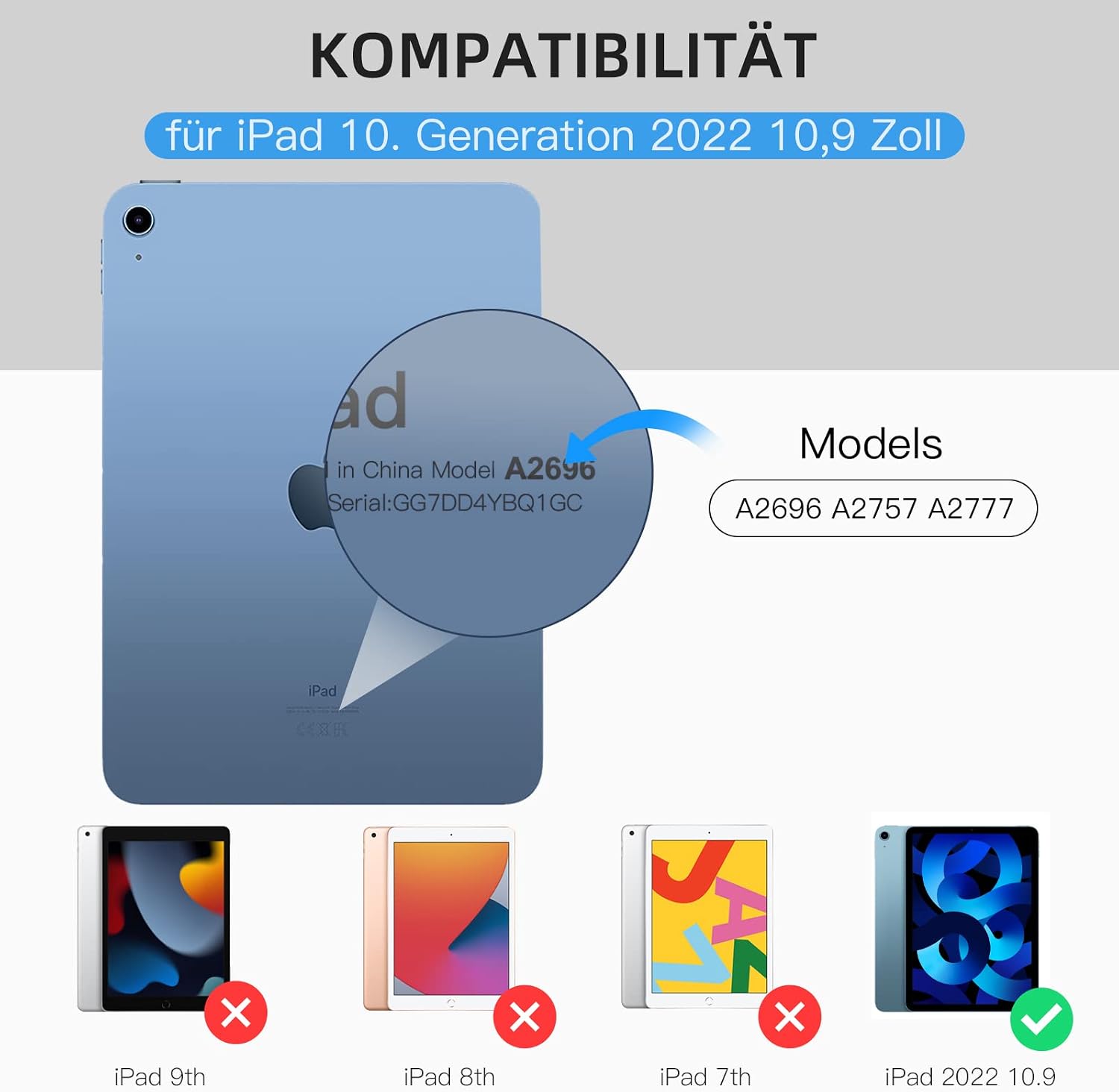 Detalle 2 de Vobafe Schutzhülle für iPad A16 (11/10. Generation, 2025/2022) mit TPU-Rückseite, Stifthalter und Auto Schlafen/Wachen – blau