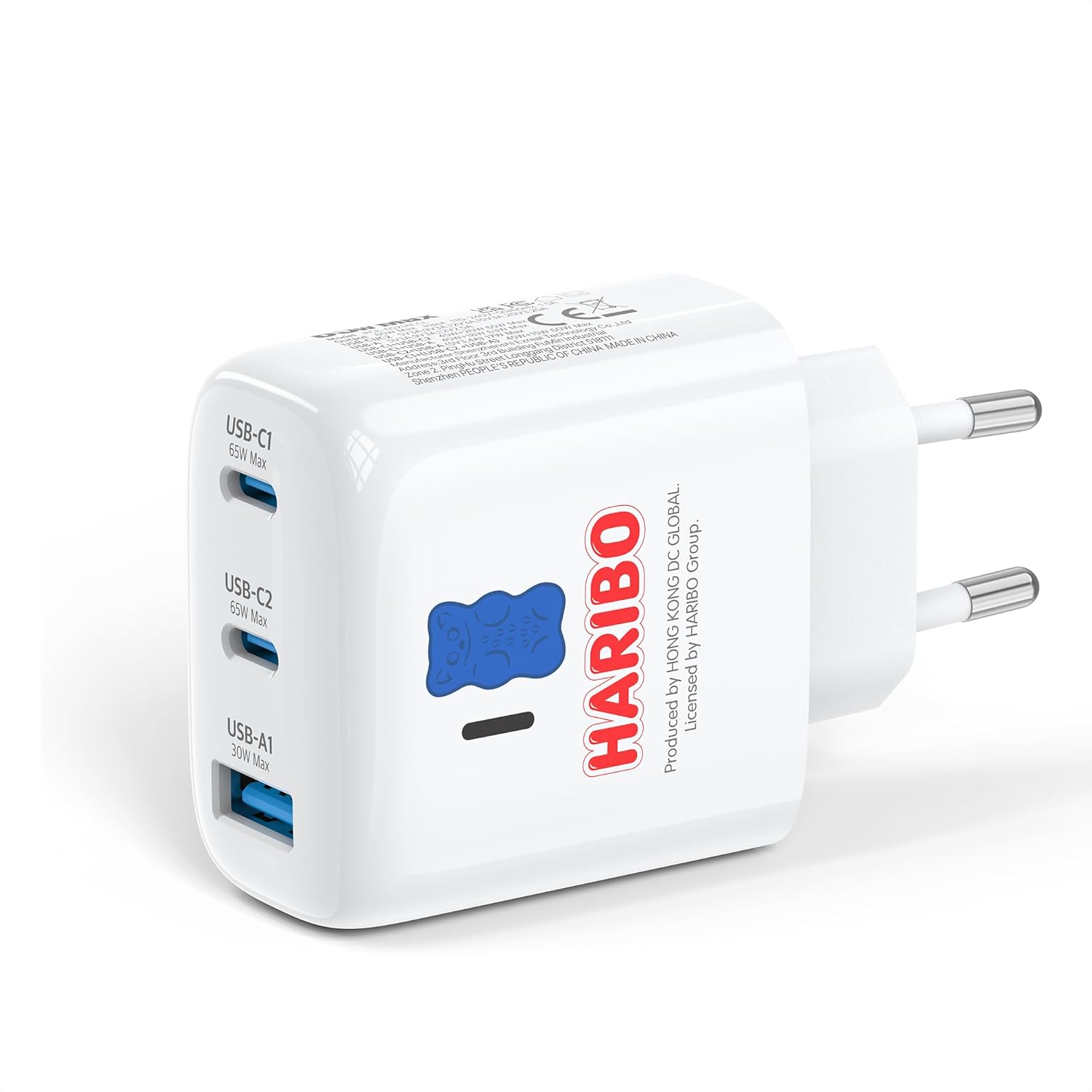 Detalle de HARIBO 65W USB-C Ladegerät mit drei Ports – GaN Schnellladegerät für MacBook, iPhone, Galaxy & mehr (blau)