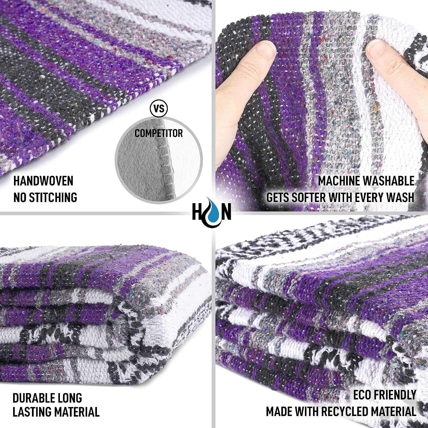 Detalle de Hydration Nation Handcrafted Mexican Blanket, Purple Recycled-Fiber Throw