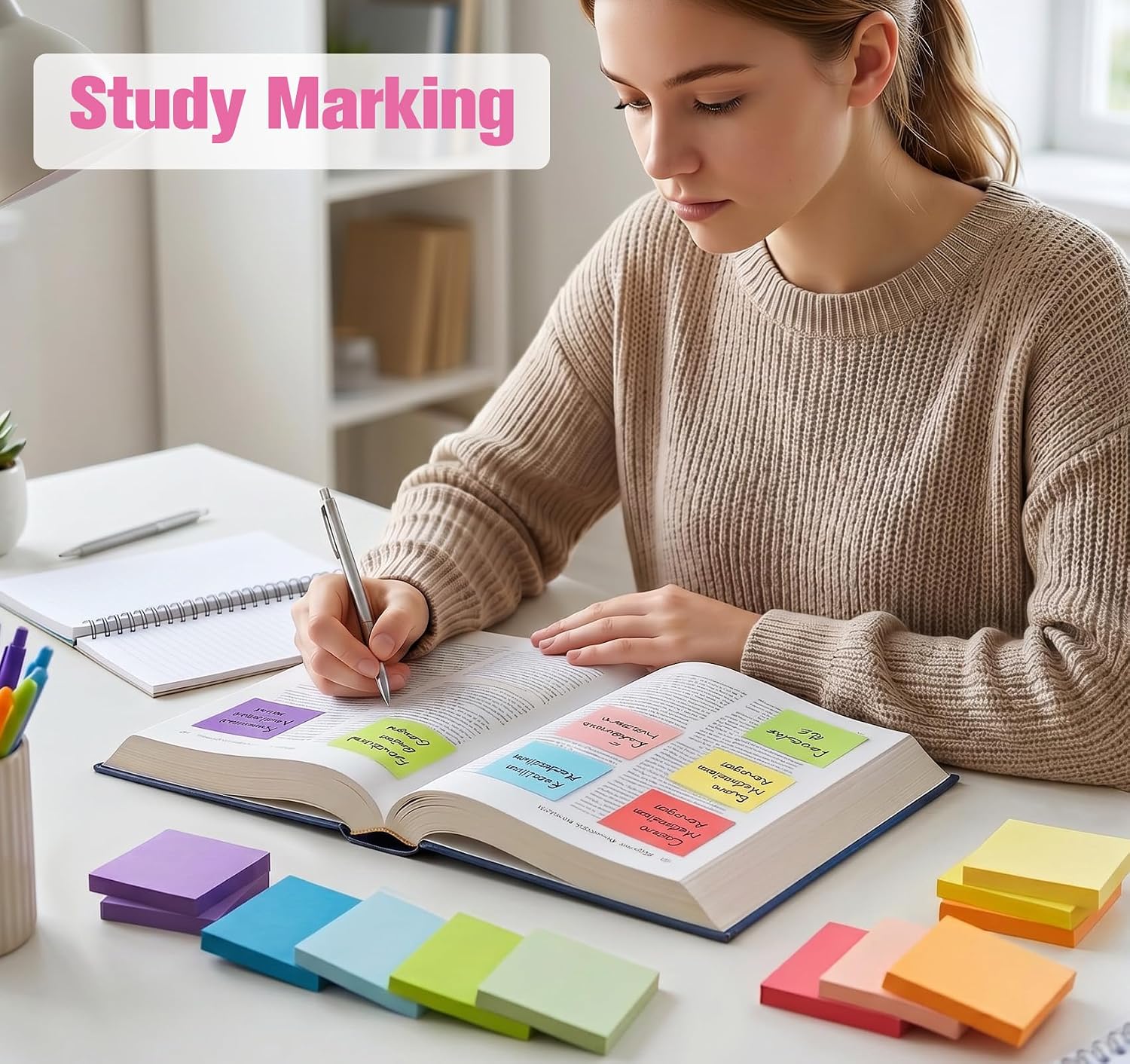 Detalle 2 de Agoer 2400 Notes Sticky Notes – 12 couleurs vives, mini blocs autocollants 50 x 38 mm