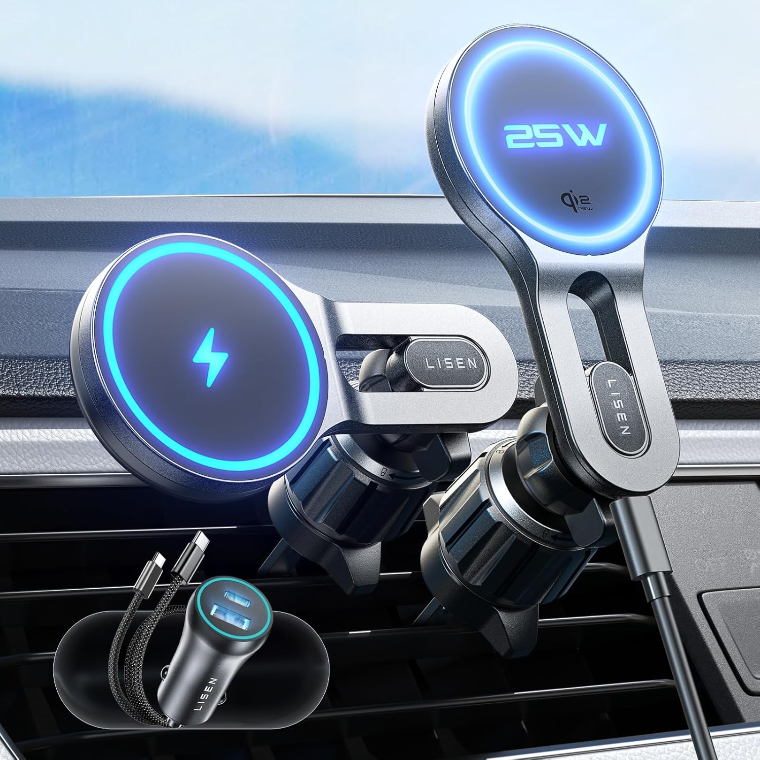 Detalle de LISEN 15W MagSafe Car Mount Charger for iPhone 17 Pro Max