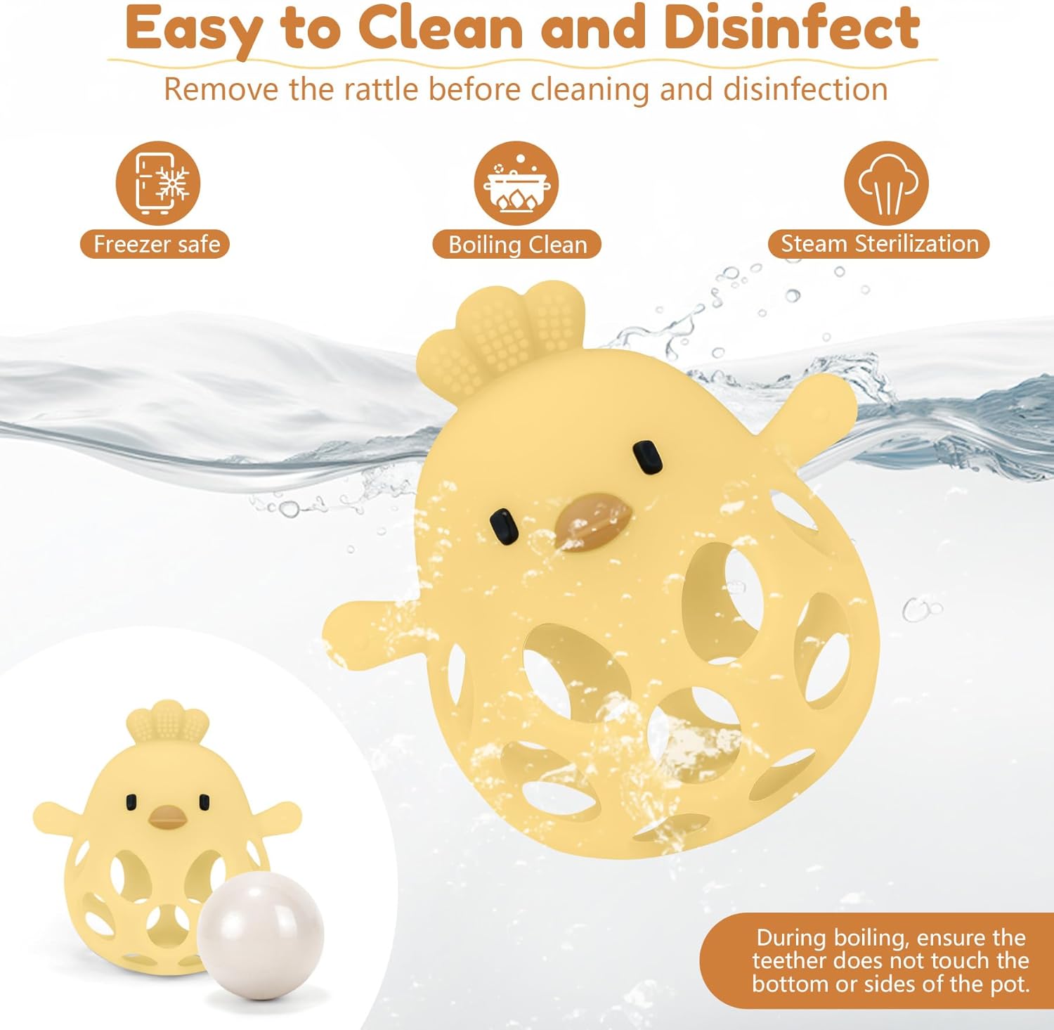 Thumbnail 4 de MCGMITT Grasping Ball with Rattle Baby Teether (Silicone, BPA-free) – Yellow Chicken Shape