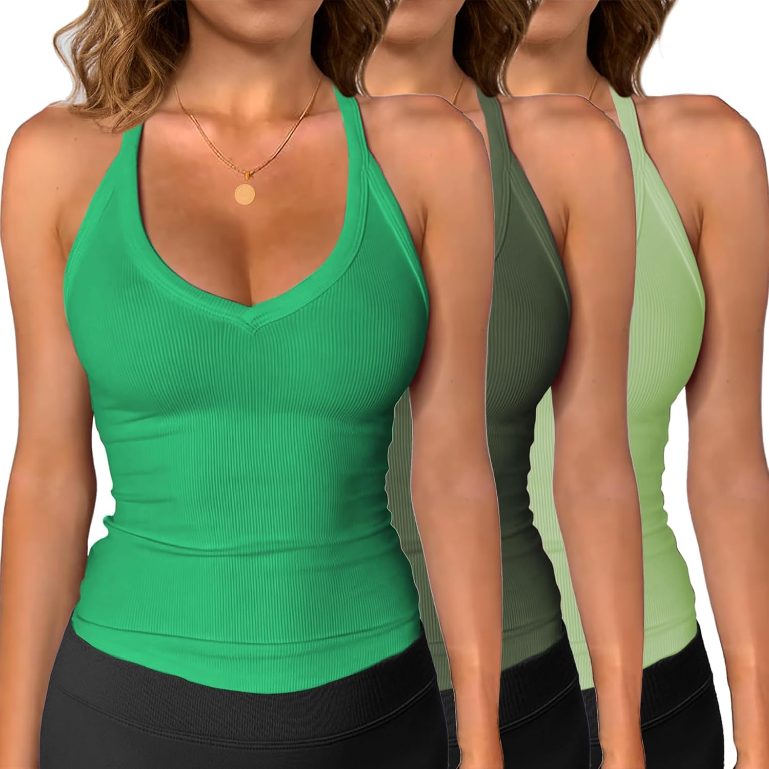 Thumbnail 6 de iGENJUN 3-Pack Workout Tops for Women — Racerback V-Neck Ribbed Tank, Slim Fit