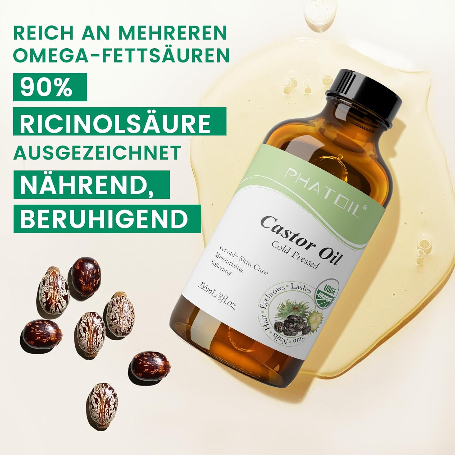 Thumbnail 2 de PHATOIL Rizinusöl Bio Kaltgepresst 236 ml 💧⛔