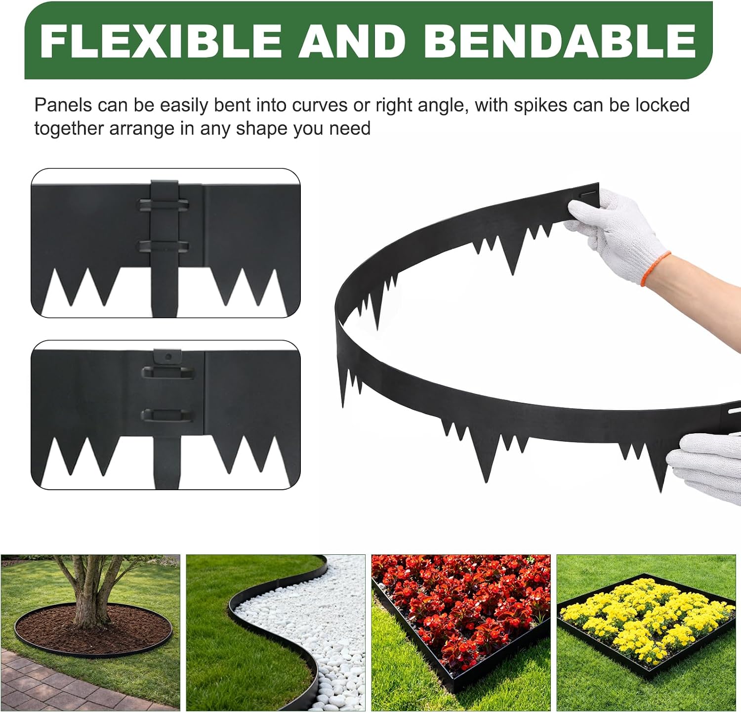Detalle de SJPULMO E Metal Landscape Edging, 15 Black Powder-Coated Steel Panels