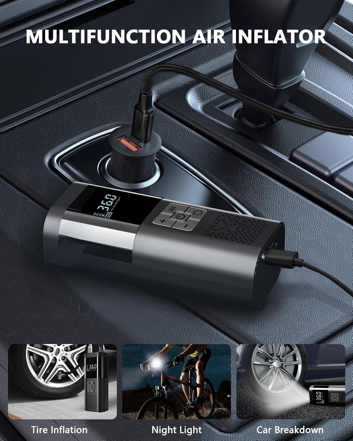 Detalle de SERVOMASTER Elektrische Luftpumpe Akku-Kompressor bis 150 PSI mit Auto-Stopp, Digital-Display & LED-Licht