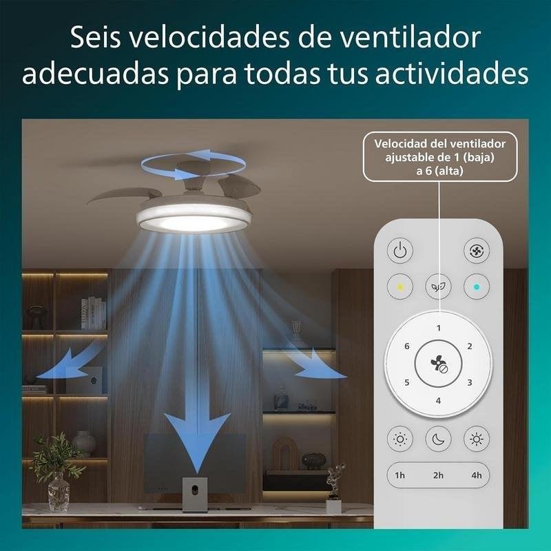 Detalle de Ventilador de Techo Philips Bliss 106 cm con LED regulable y mando a distancia