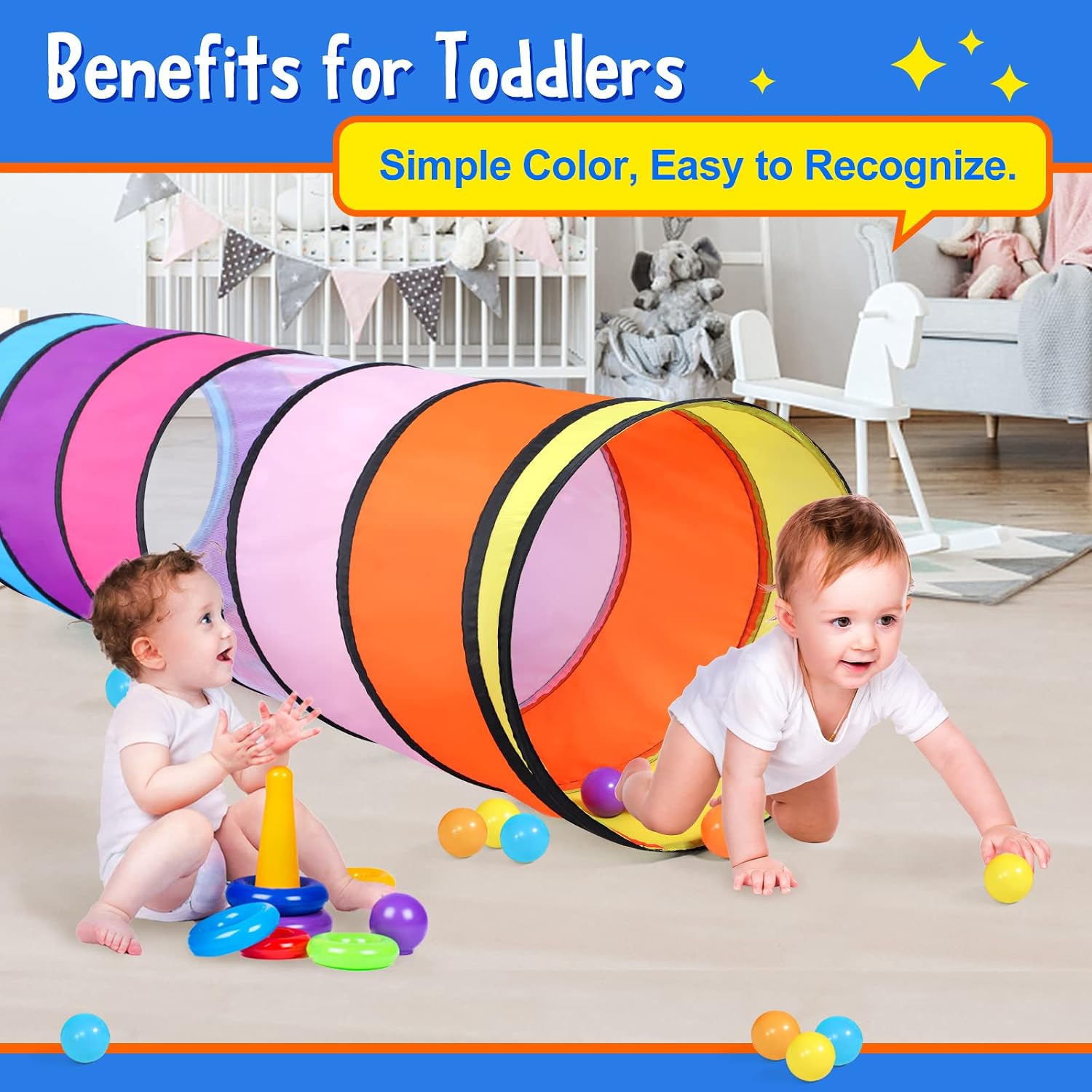 Thumbnail 1 de SweHouse Colourful Pop-Up Play Tunnel for Kids, 175 cm, Collapsible