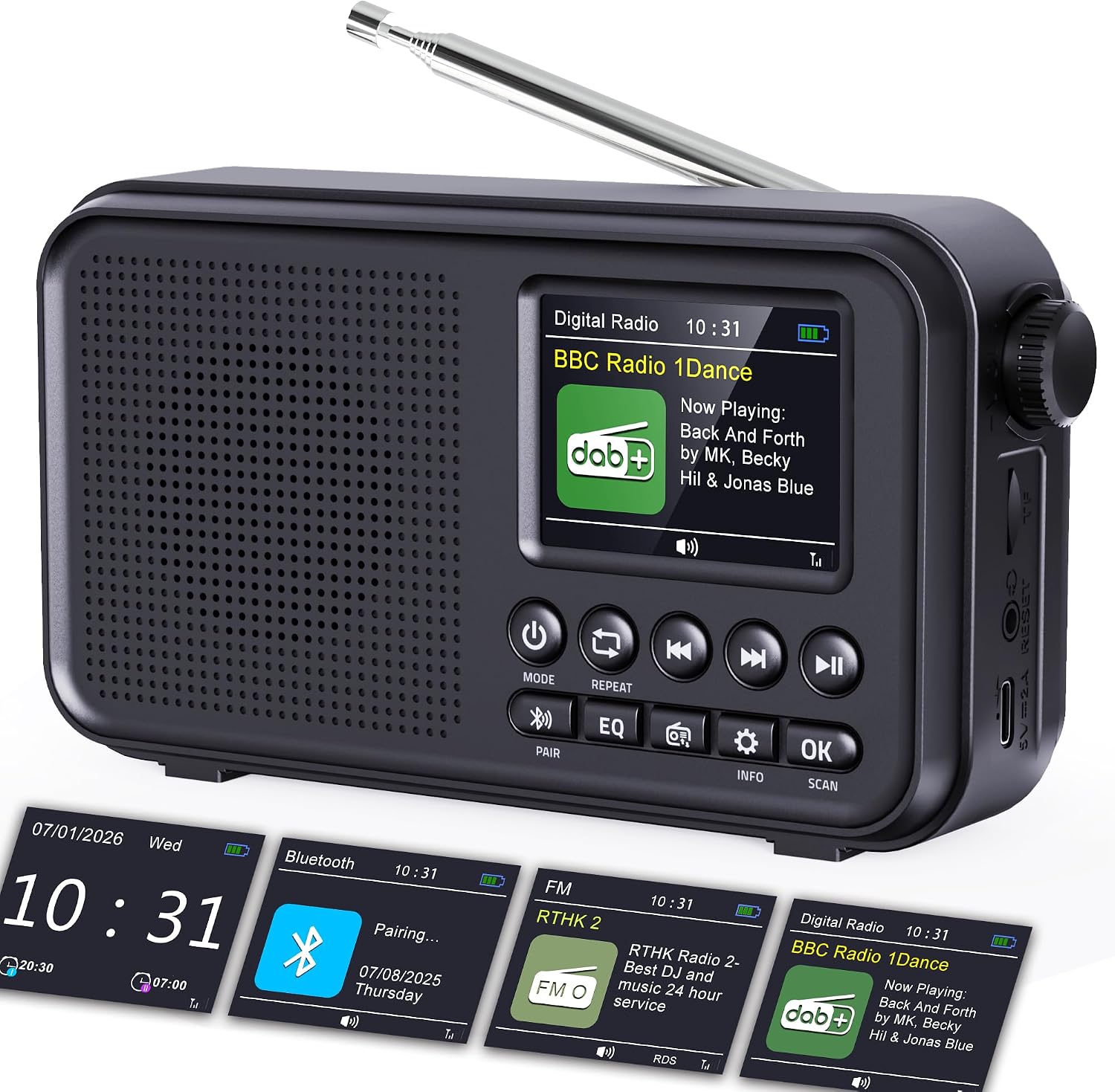 Detalle de ROCAM CR1031DAB draagbare DAB/DAB+/FM-radio met Bluetooth en kleurenscherm