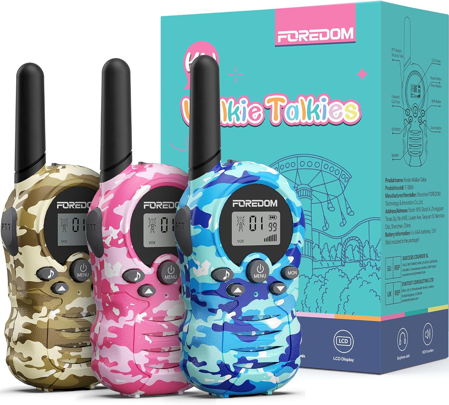 Detalle de FOREDOM Walkie-Talkies für Kinder – 3er-Set Funkgeräte (3 bis 12 Jahre) für Outdoor-Abenteuer