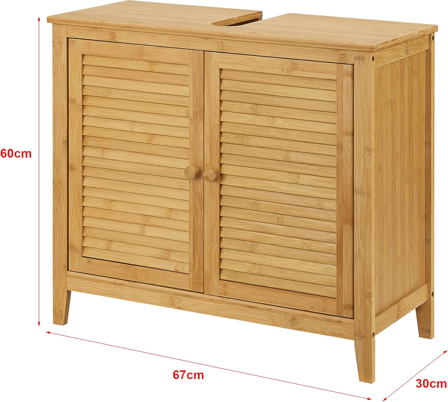 Thumbnail 2 de [en.casa] Meuble sous lavabo en bambou naturel à 2 portes (60 x 67 x 30 cm)