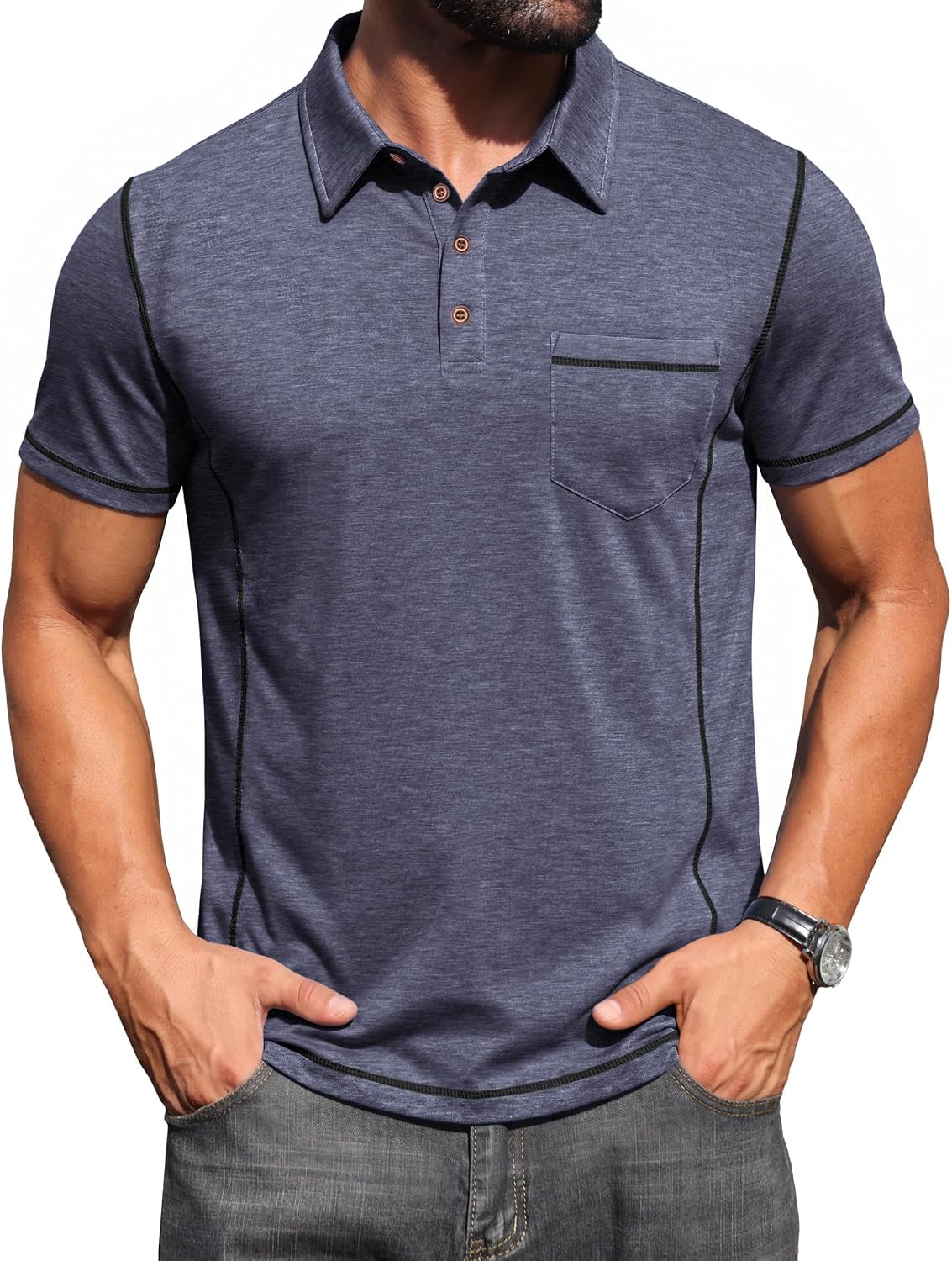 Detalle 2 de Volemo Men’s Short Sleeve Polo Shirts – Casual Summer Smart Polo with Pocket