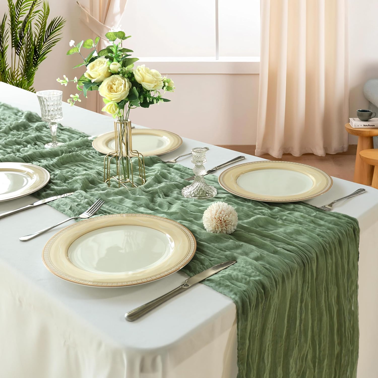Thumbnail 1 de CKIKU 6-Pack Sage Green Cheesecloth Table Runner (10FT Each)