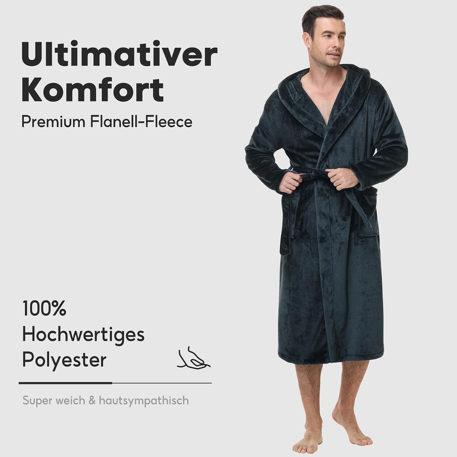 Thumbnail 1 de FALARY Bademantel Herren Kapuze Flanell