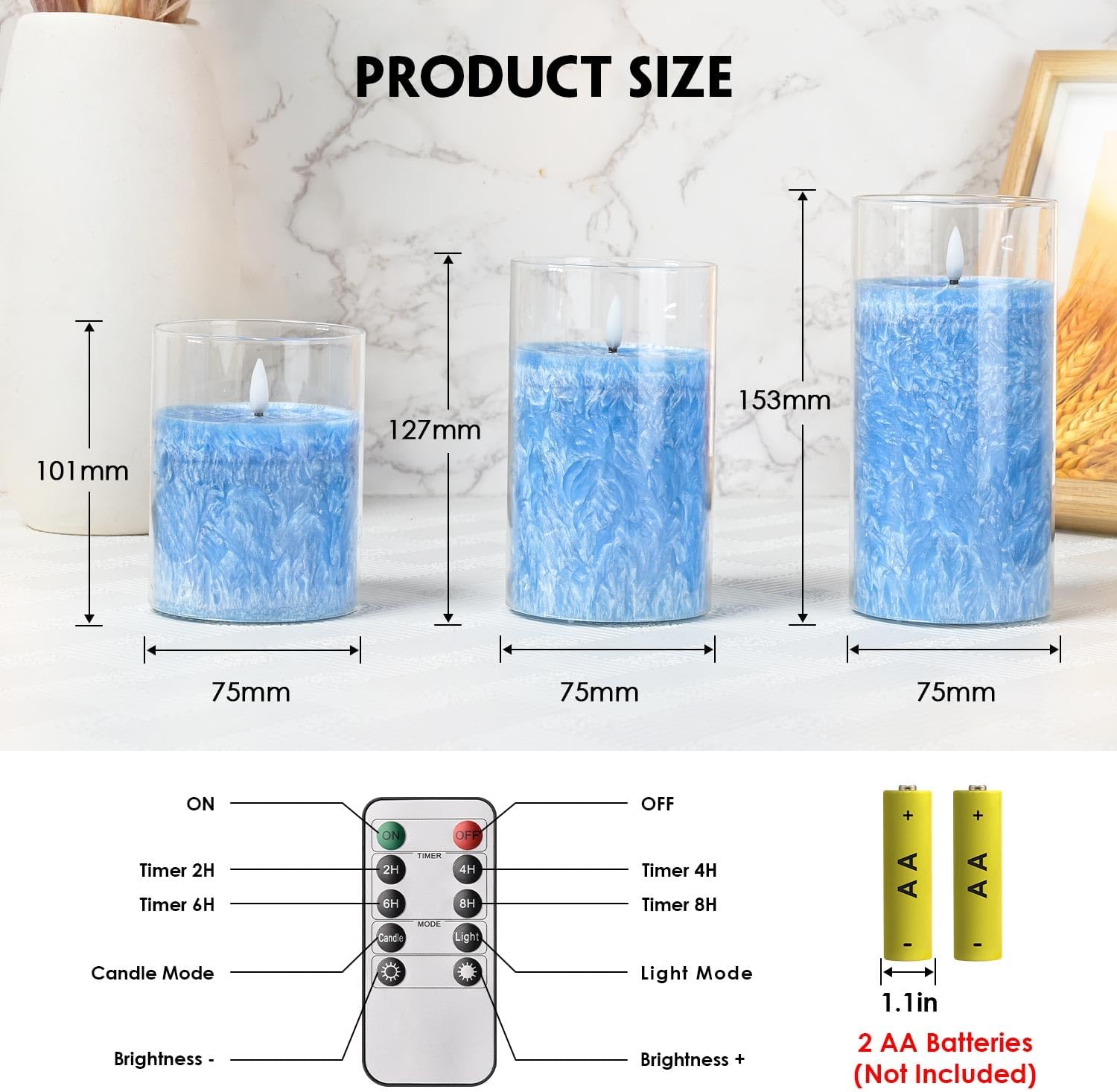 Detalle de SLVCREK LZD003 ledkaarsen van echte was, set van 3 met blauwe glazen houder