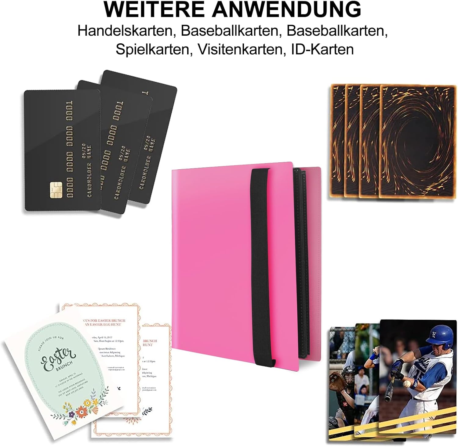 Thumbnail 6 de JUSONEY Sammelkarten Album – 360 Pocket, 20 Seiten, 9 Taschen pro Seite, wasserdichtes Rosa Büchlein