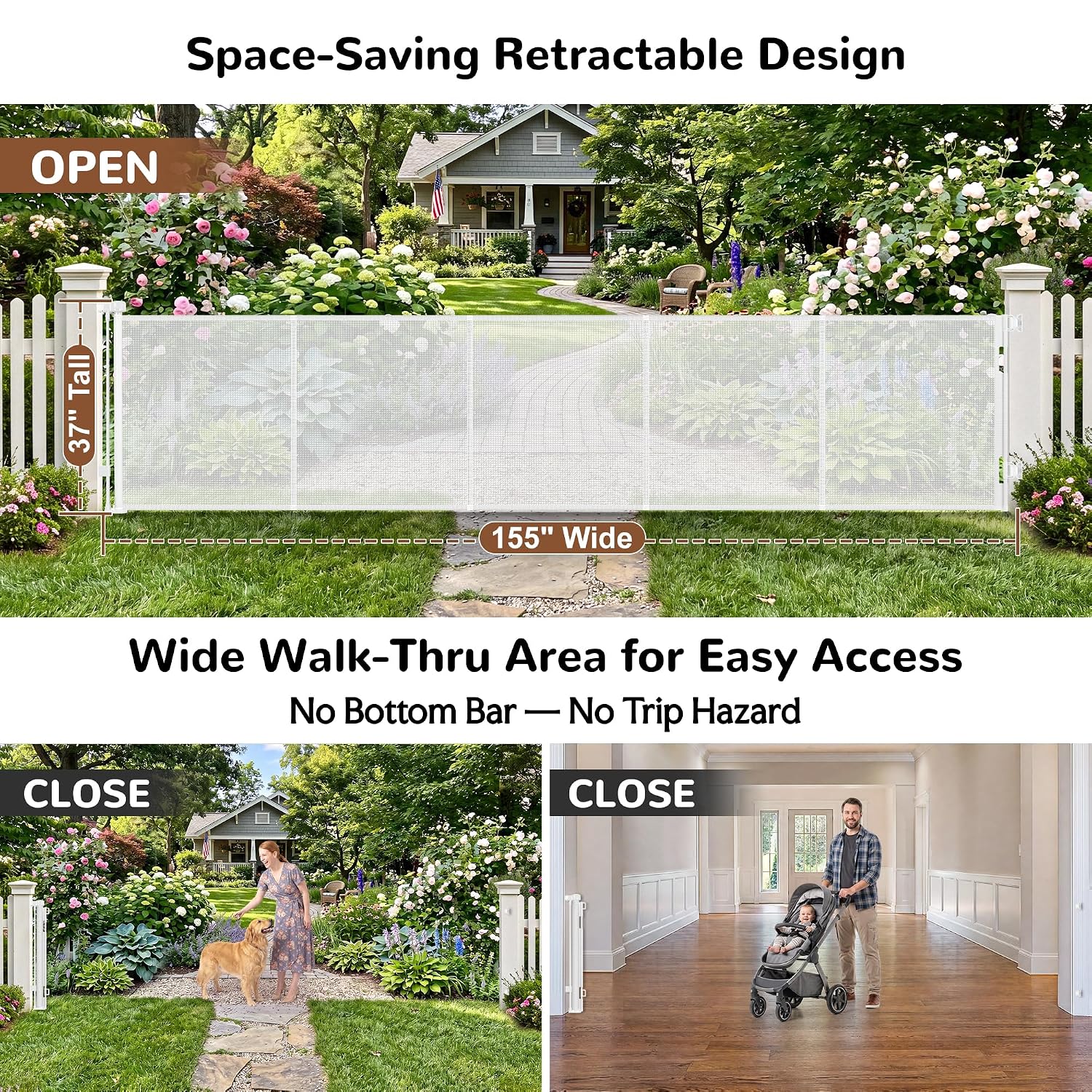 Thumbnail 2 de GRENFU 155" Retractable Baby Gate with Reinforced Rods and Scratch-Resistant Mesh