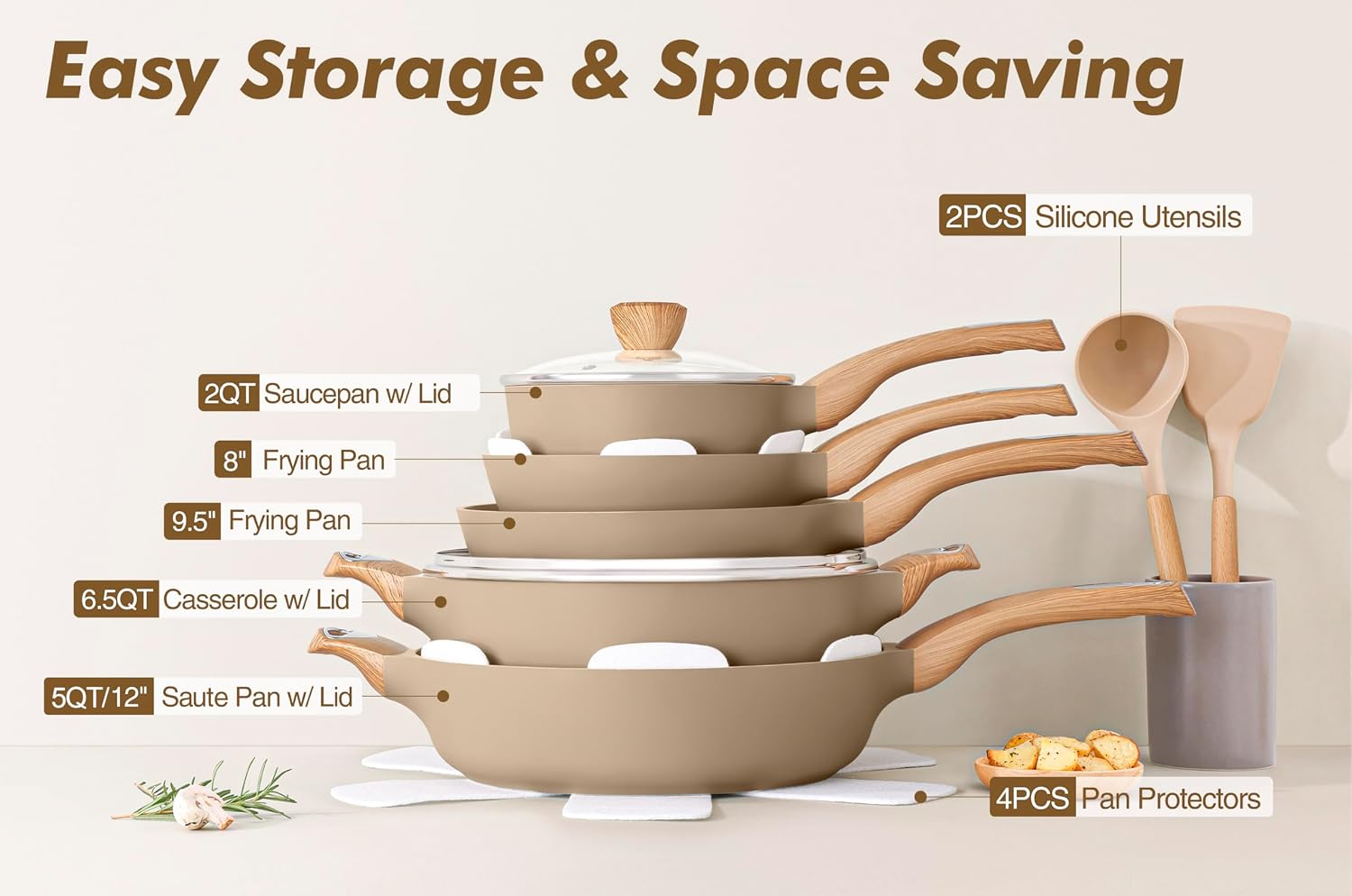 Detalle de SENSARTE Ceramic Pots & Pans 14-Piece Nonstick Cookware Set