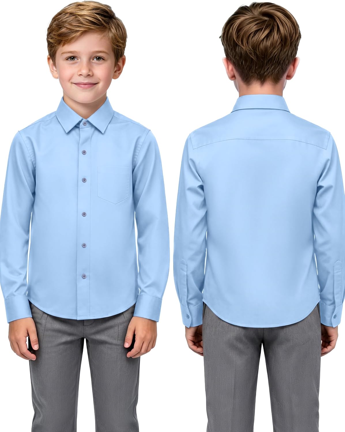 Detalle 2 de Boys’ Dress Shirt Set with Tie, Regular & Husky Fit
