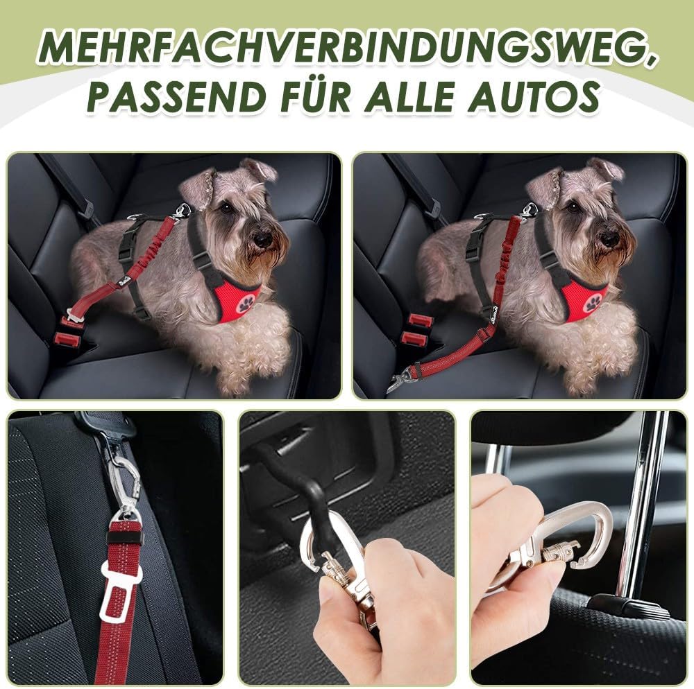 Detalle 2 de SlowTon Hundegeschirr mit Sicherheitsgurt für Auto – atmungsaktives 2-in-1 Gurt-System in Rot (S)