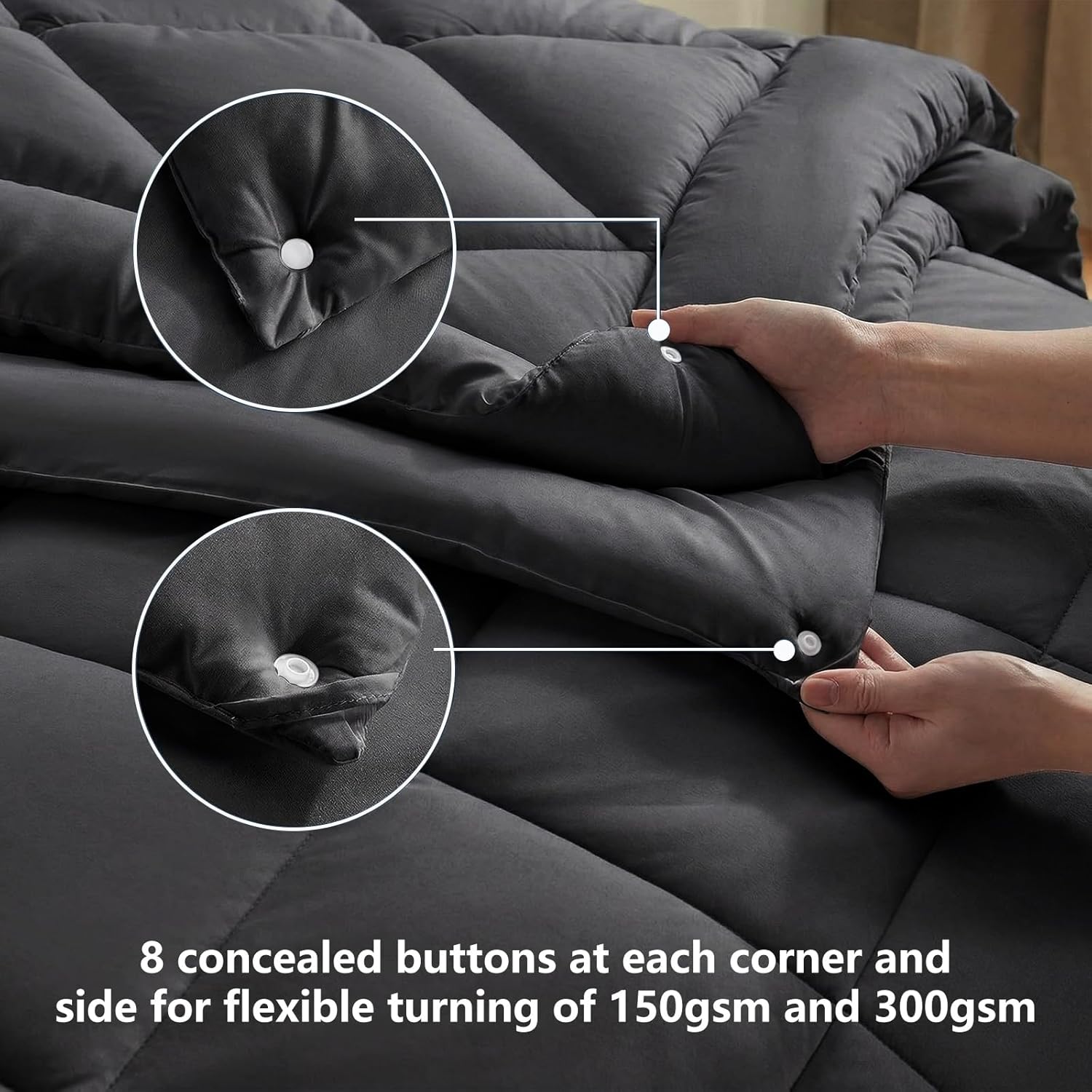 Thumbnail 5 de WAVVE 4-Jahreszeiten Bettdecke 240x260 cm, 2-teilig (150/300 gsm) für Sommer, Übergang & Winter – grau