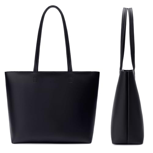 Detalle 2 de MEEGIRL Ladies Tote Bag – Simple PU Leather Tote in Black (M) with Top Zip and Inner Pocket