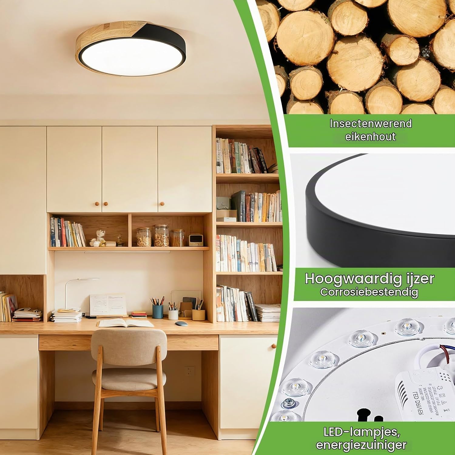 Thumbnail 2 de Kimjo 963 24W houten LED-plafondlamp Ø30 cm, zwart en rond