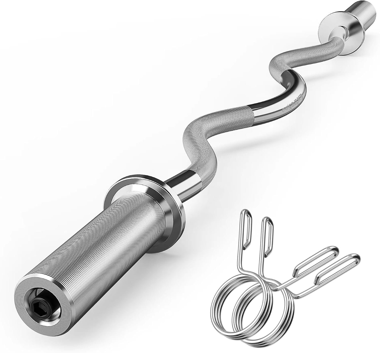Detalle de ExtreSpo cb 47-Inch Olympic EZ Curl Bar, Chrome with Knurled Grip