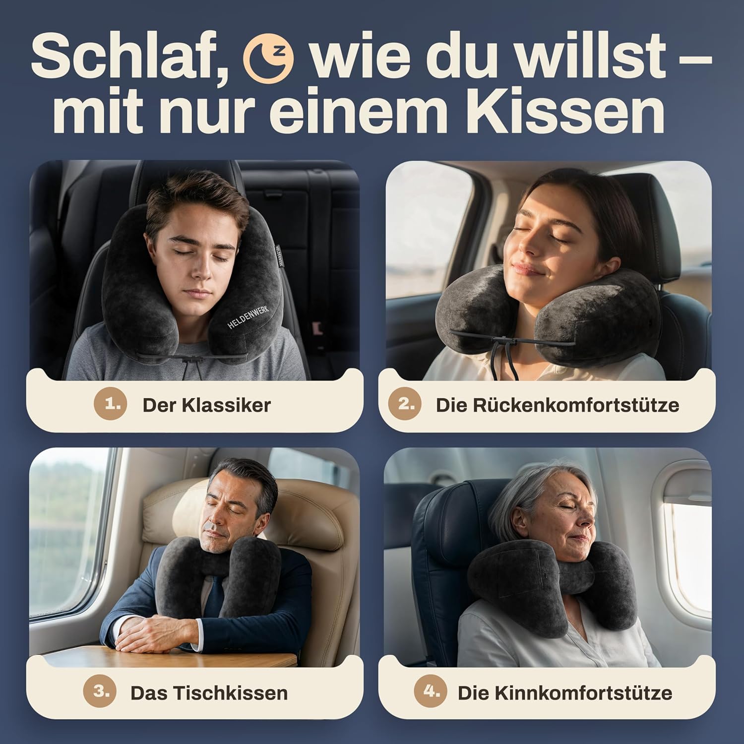 Thumbnail 6 de HELDENWERK Air Nackenkissen Flugzeug Aufblasbar – ErgoRing-Design, 5 Schlafpositionen