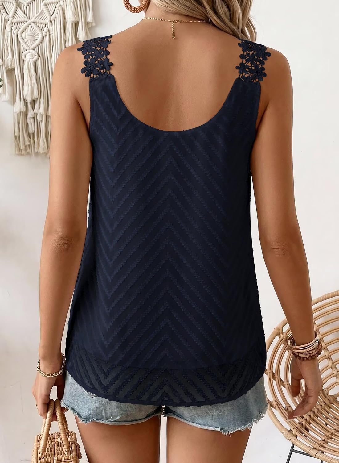 Thumbnail 3 de Womens Tank Tops Flowy Sleeveless Summer Boho Tank Top for Women Casual Crewneck Strap Lace Camisole Shirts