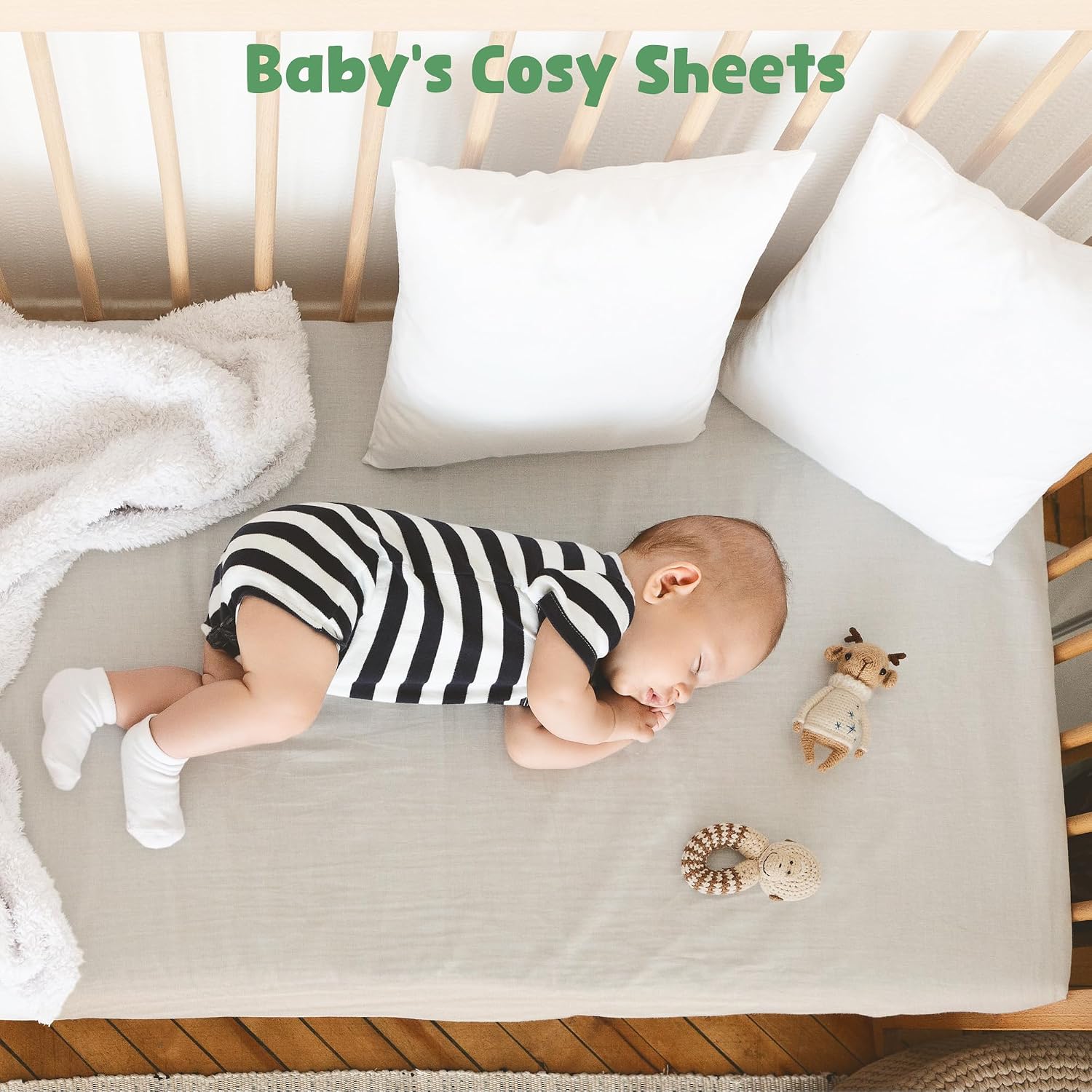 Thumbnail 2 de Huiguli 3 Pack Moses Basket Sheets in 100% Muslin Cotton (83×43 cm) — breathable, elastic fit