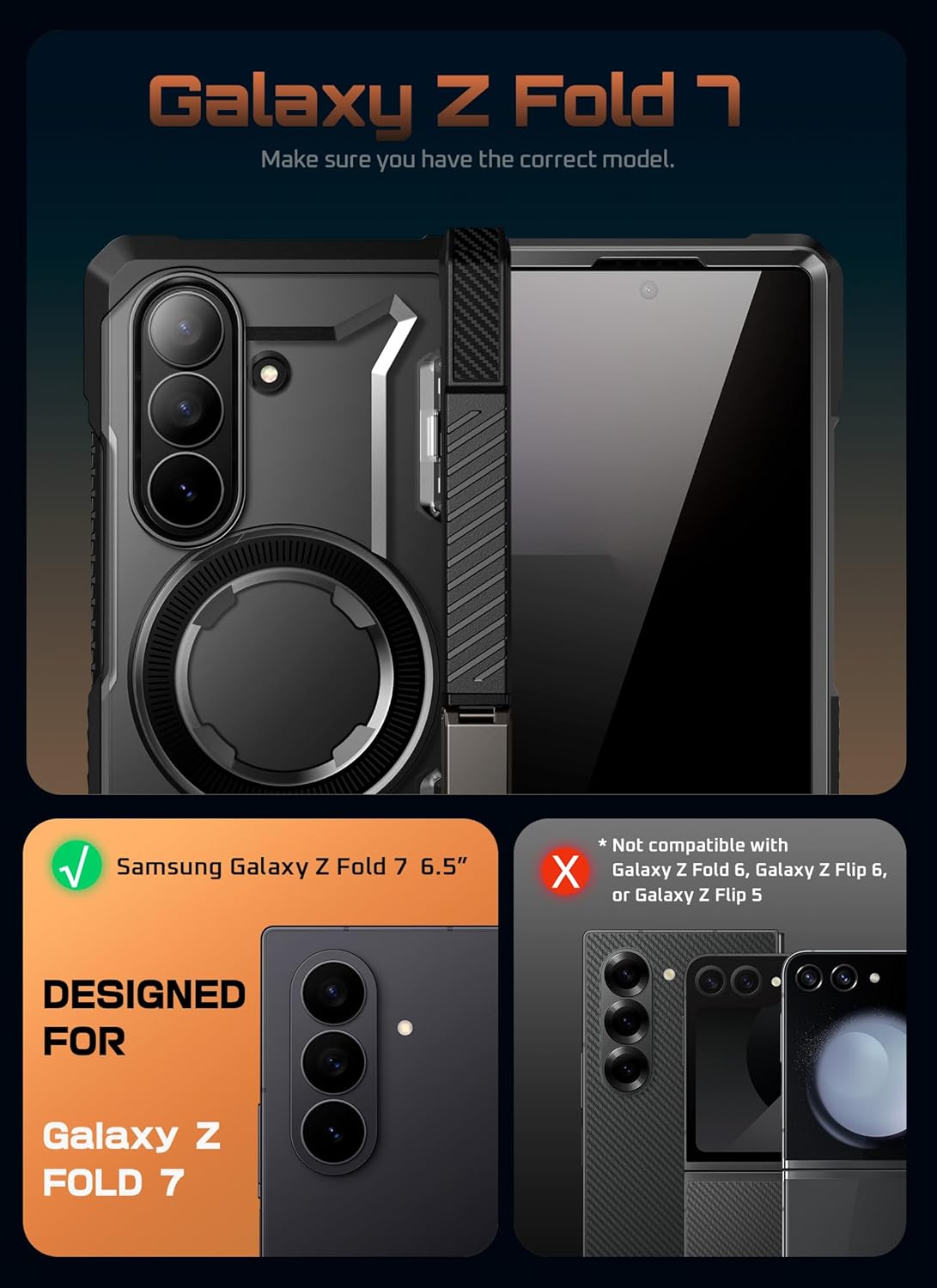 Thumbnail 1 de SUPCASE for Samsung Galaxy Z Fold 7 Case with Kickstand (UB Grip) — MagSafe Compatible with Built-in Privacy Screen